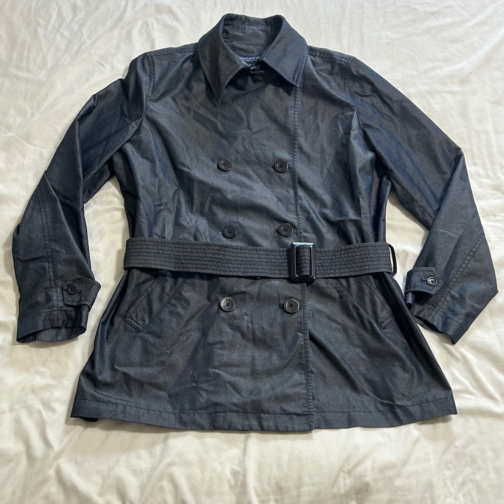 Jones New York‎ Signature Petite Blue Double Breasted Belted Trench Coat PL